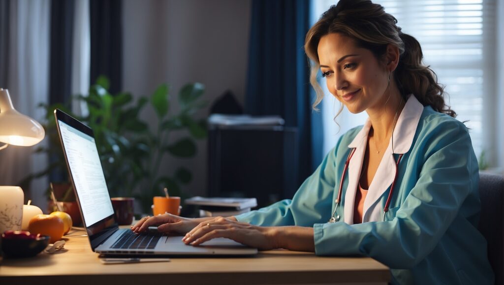 Individual practicing at-home care strategies for recovery, including exercises and a healthy lifestyle.