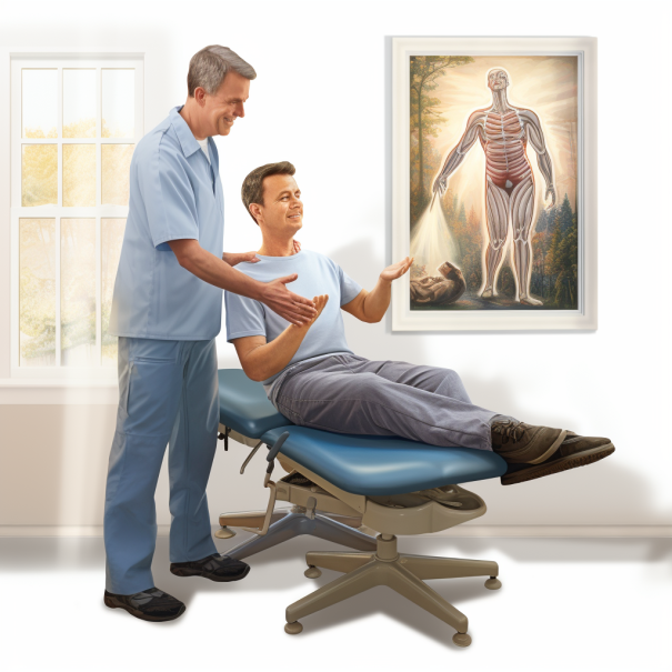 Chiropractor treating a patient for specific conditions with spinal adjustment techniques.